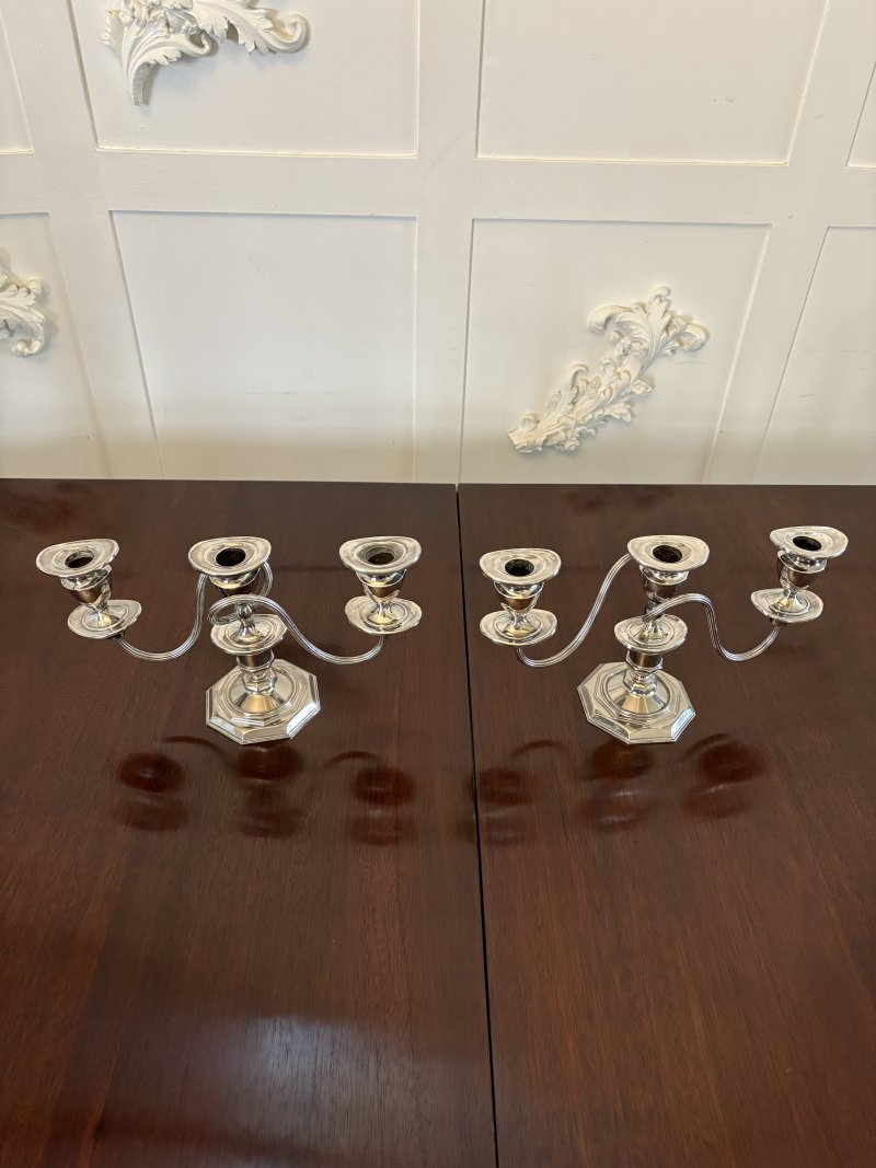 Pair of Antique Edwardian Quality Silver Plated Candelabras